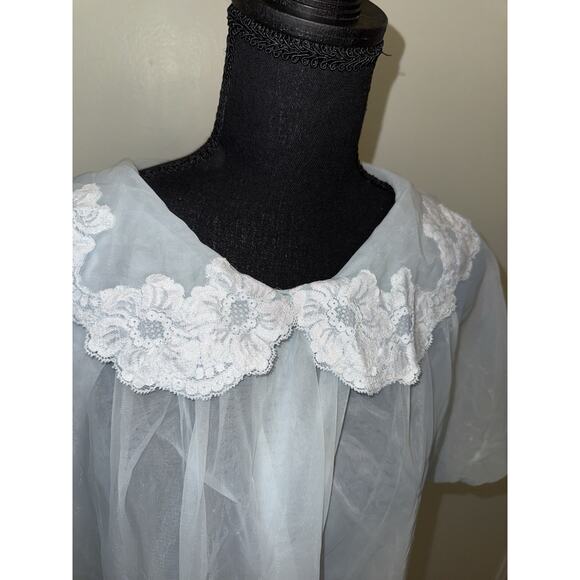 Vintage 60s Pale Blue Chiffon, Baby Doll Nightie by shadowline Small Sexy - Picture 3 of 7